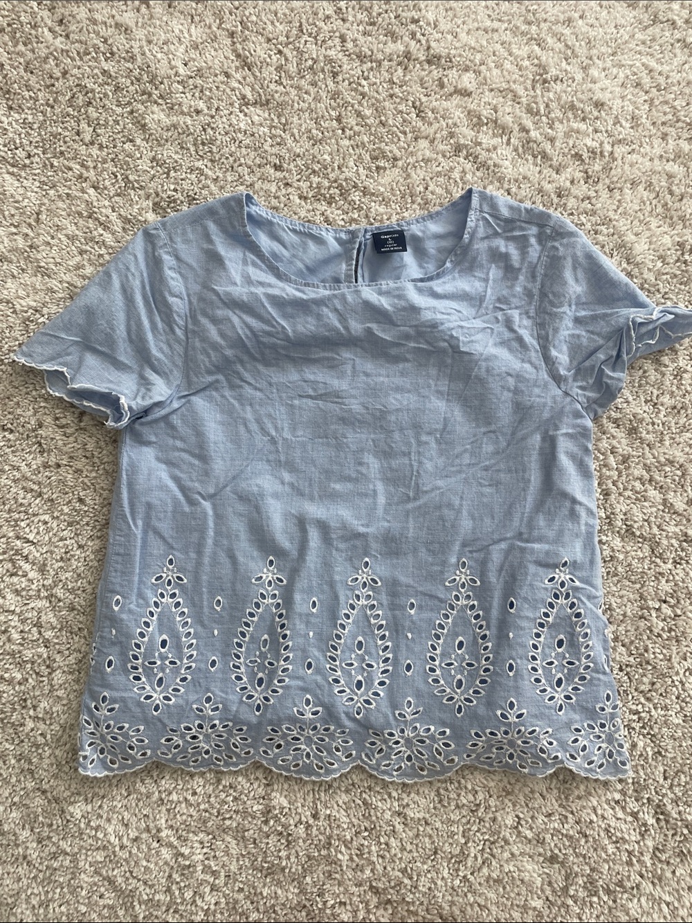 GAP Light Blue Eyelet Hem Short Sleeve Top